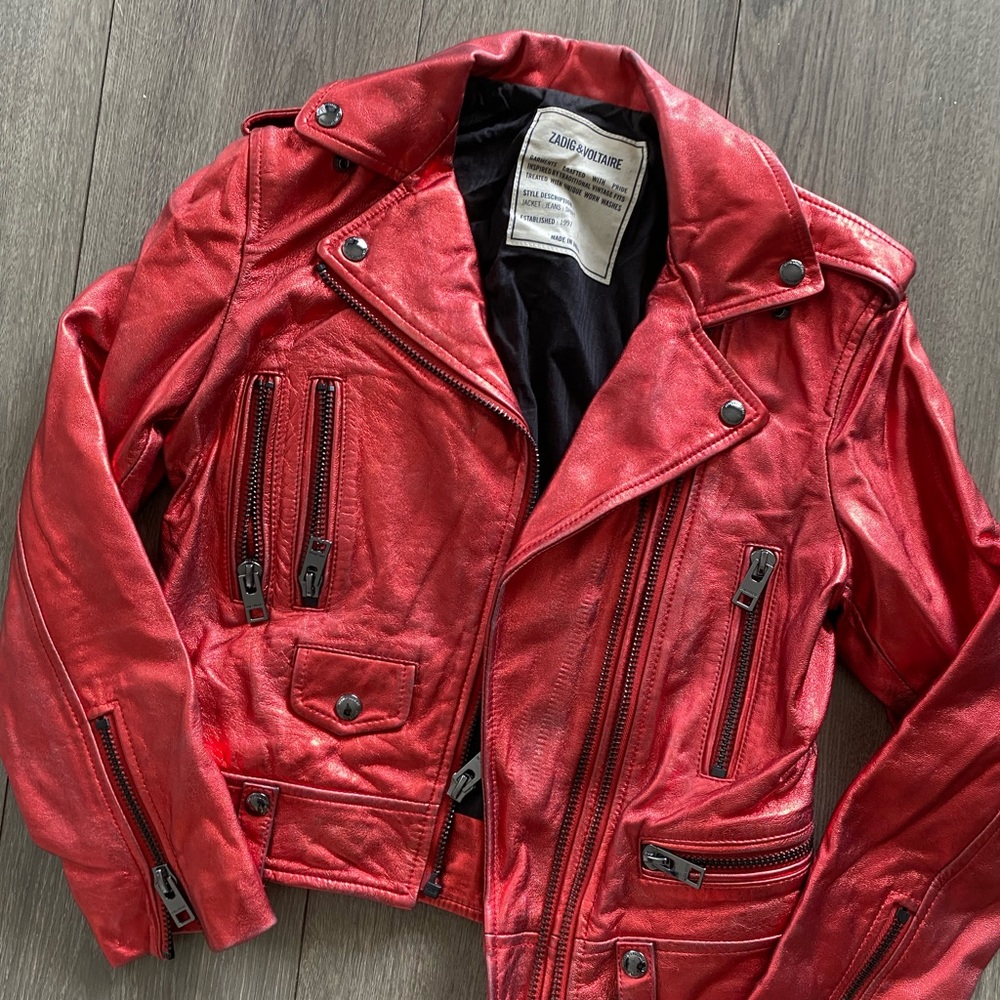 Zadig & Voltaire lenni biker jacket metallic